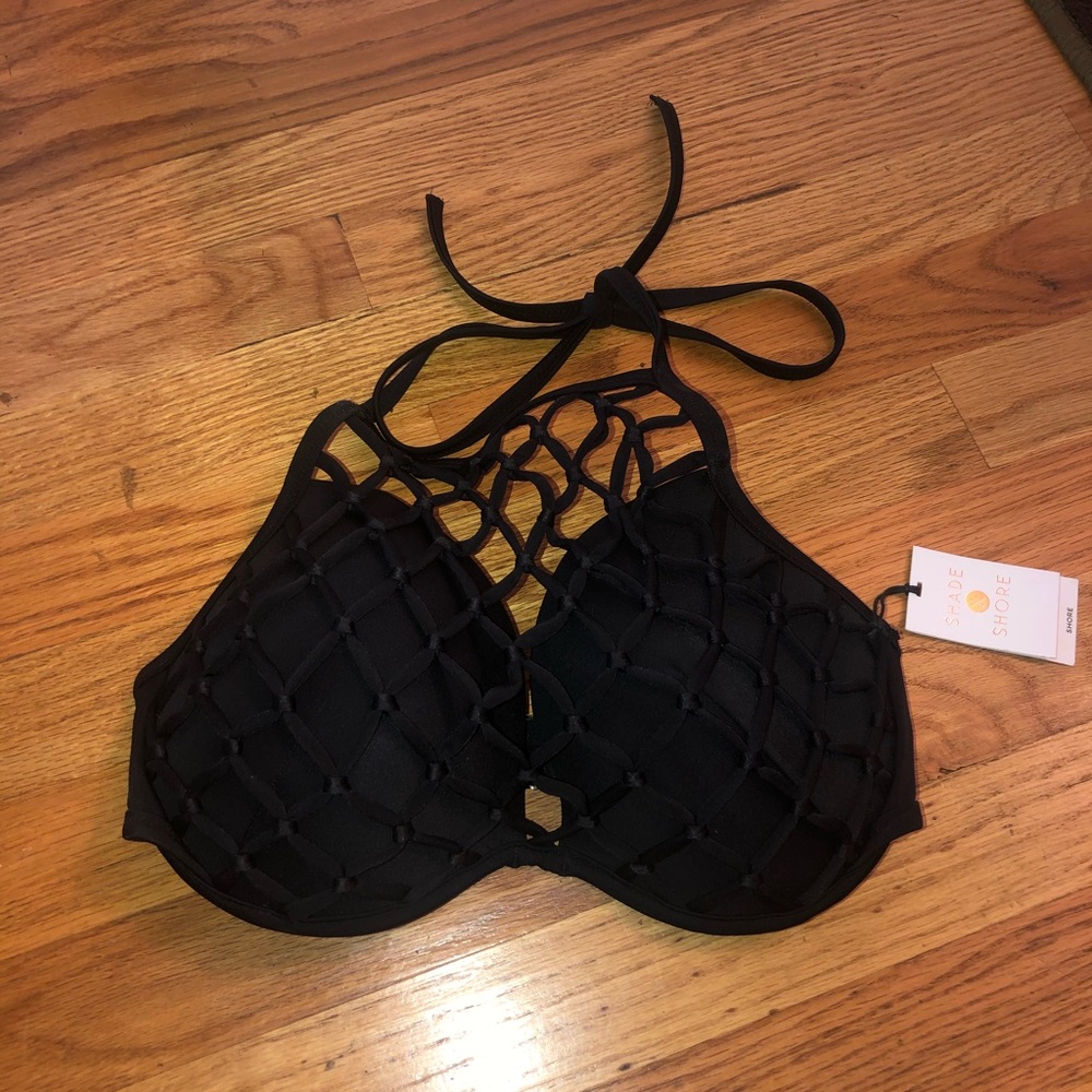 Black Halter Caged Bikini Top (34D/DD)